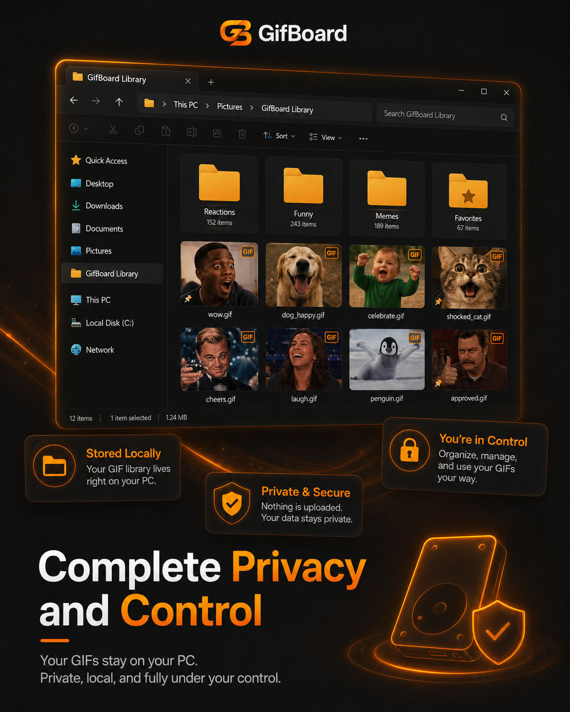 GifBoard storing a private GIF library locally